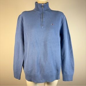 Tommy Hilfiger Mens Quarter Zip Sweater Medium Light Blue 100% Cotton